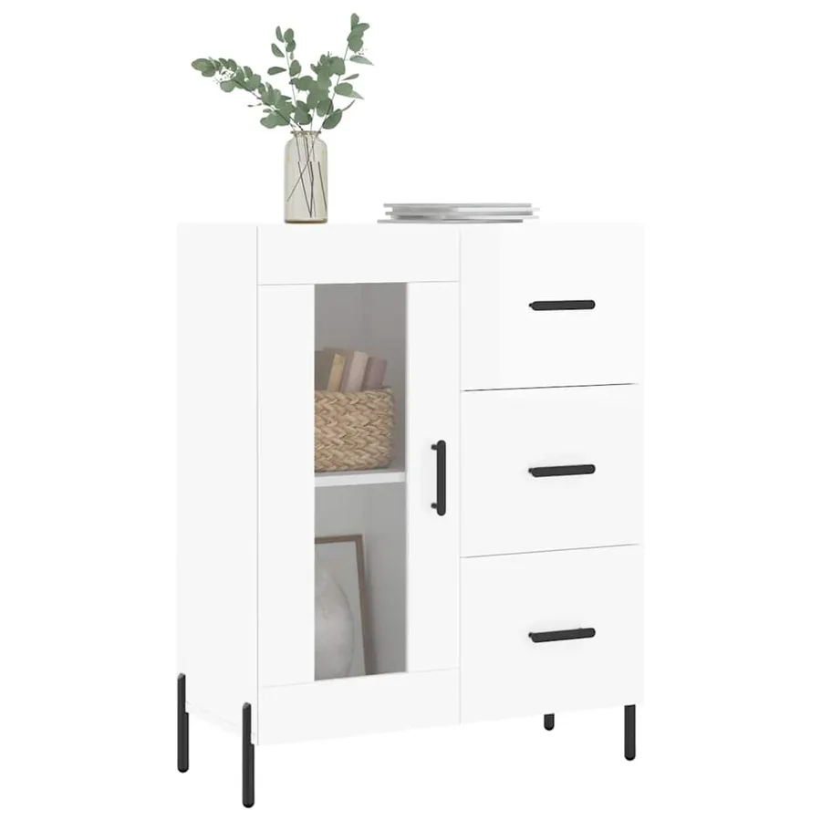 Buffet Blanc brillant 69,5x34x90 cm Bois d'ingénierie - 3