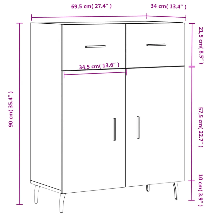 Buffet gris béton 69,5x34x90 cm bois d'ingénierie - 13