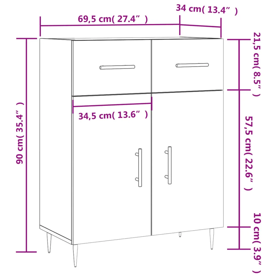 Buffet chêne sonoma 69,5x34x90 cm bois d'ingénierie - 13