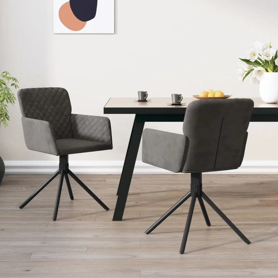 Chaises pivotantes à manger lot de 2 Gris foncé Velours