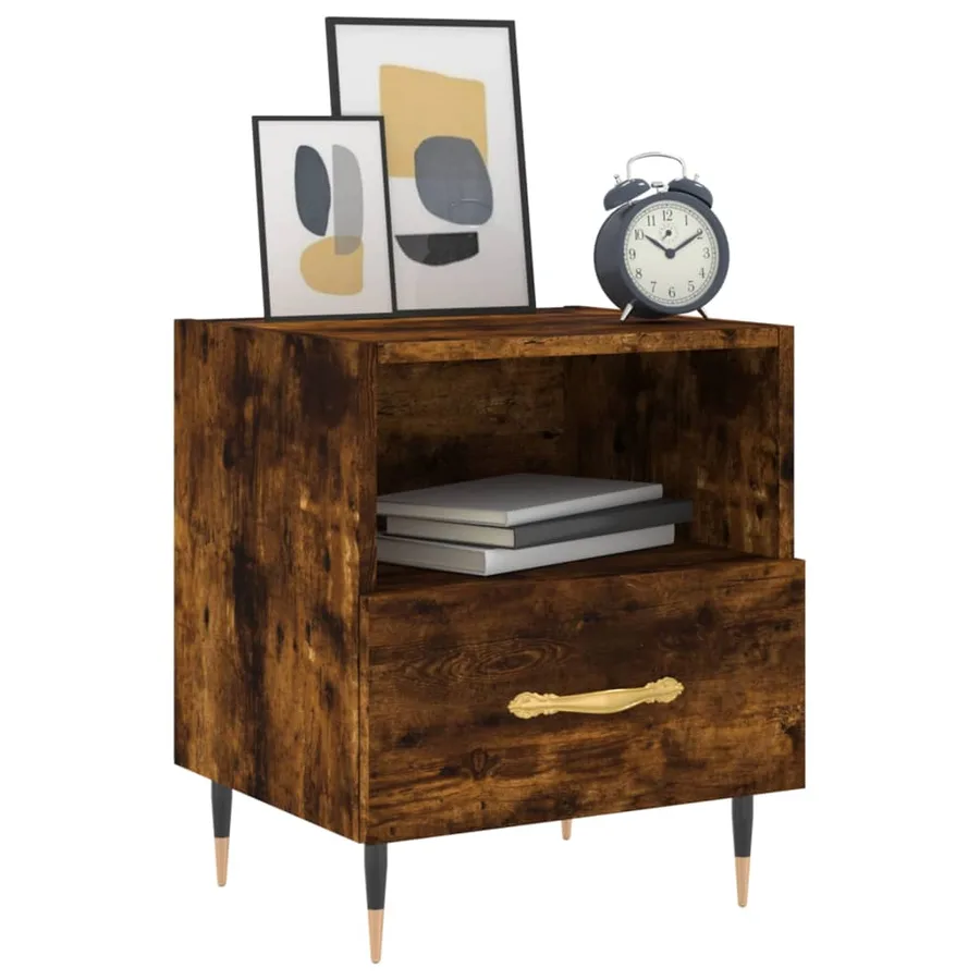 Table de chevet chêne fumé 40x35x47,5 cm bois d’ingénierie - 8