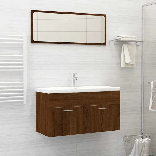 Ensemble de meubles de salle de bain 2 pcs Chêne marron