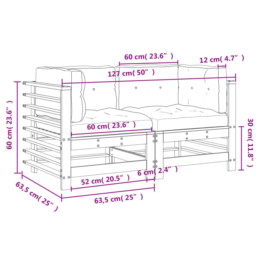 Canapés d'angle avec coussins 2 pcs bois de pin imprégné - 9