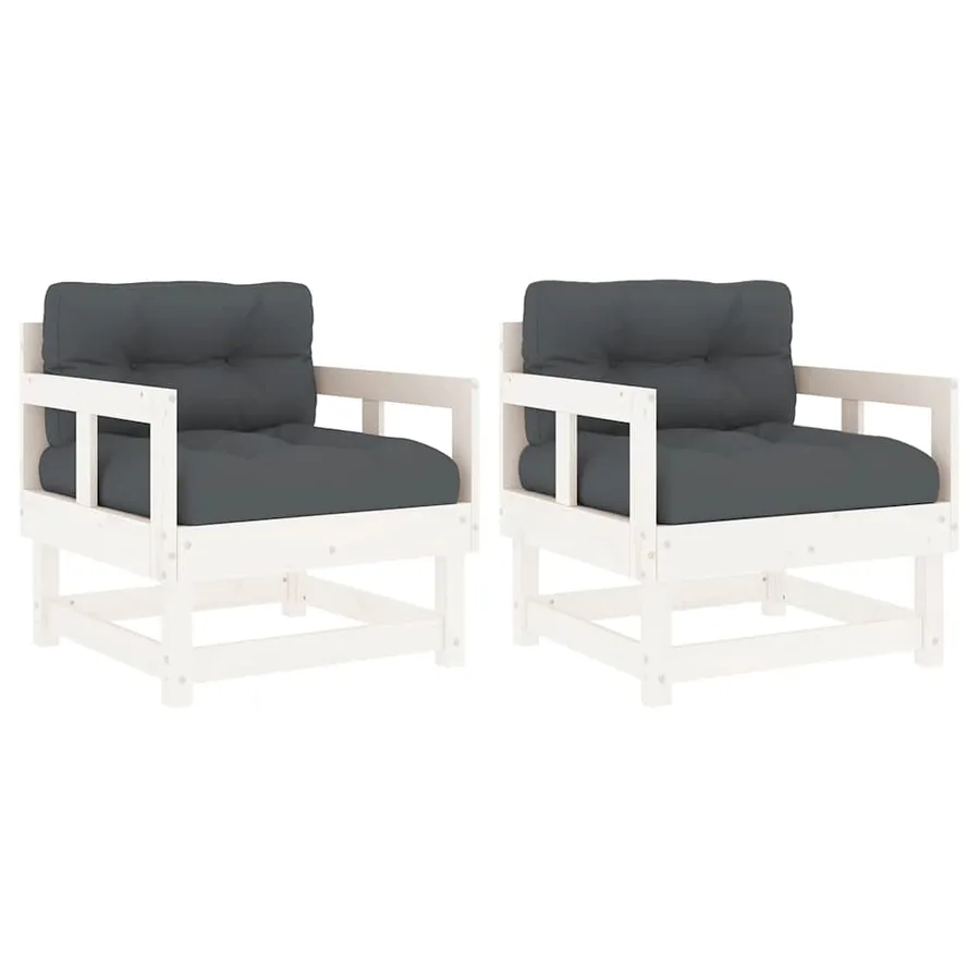 Chaises de jardin et coussins lot de 2 blanc bois de pin massif - 2