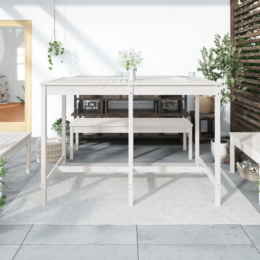 Table de jardin blanc 159,5x82,5x110 cm bois massif de pin - 3