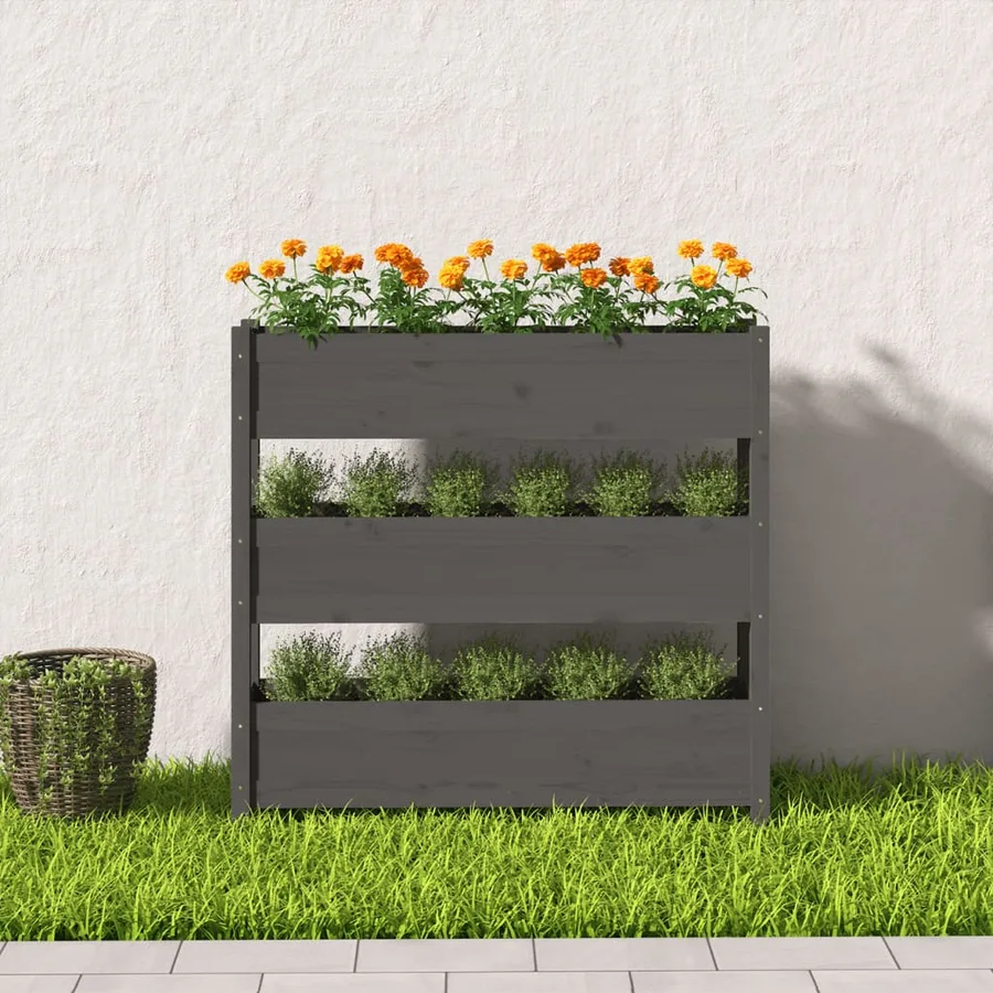 Jardinière Gris 112x25x104,5 cm Bois massif de pin - 3