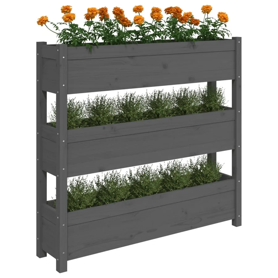 Jardinière Gris 112x25x104,5 cm Bois massif de pin - 4