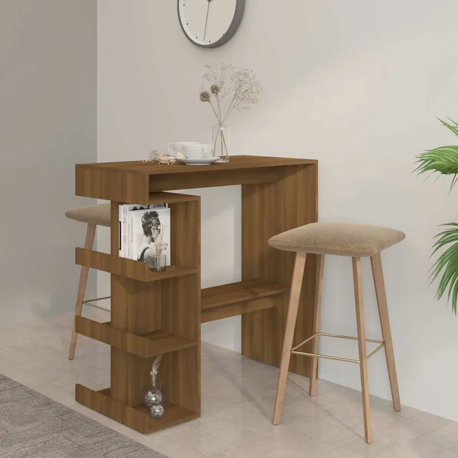Table de bar étagère de rangement chêne marron bois ingénierie