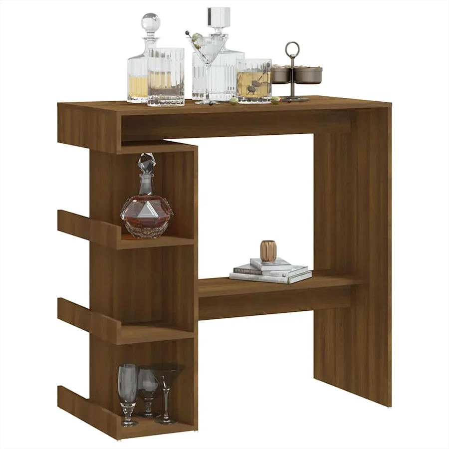 Table de bar étagère de rangement chêne marron bois ingénierie - 4