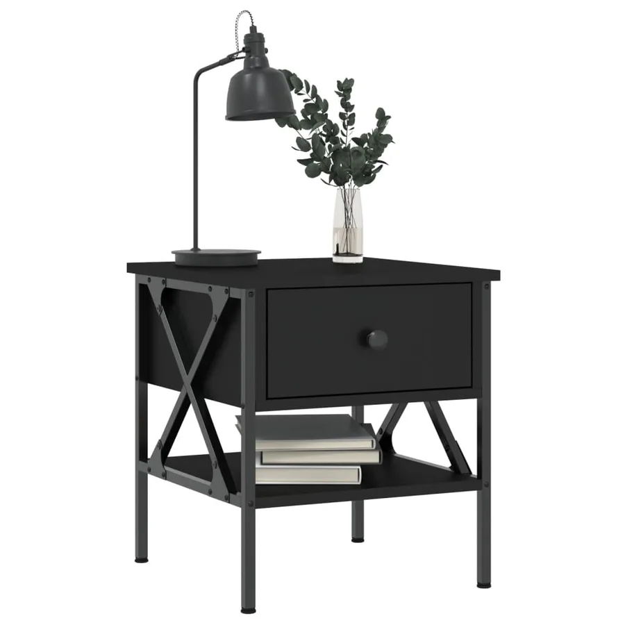 Table de chevet noir 40x42x45 cm bois d’ingénierie - 3