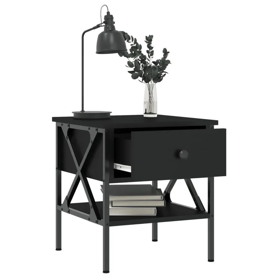 Table de chevet noir 40x42x45 cm bois d’ingénierie - 4
