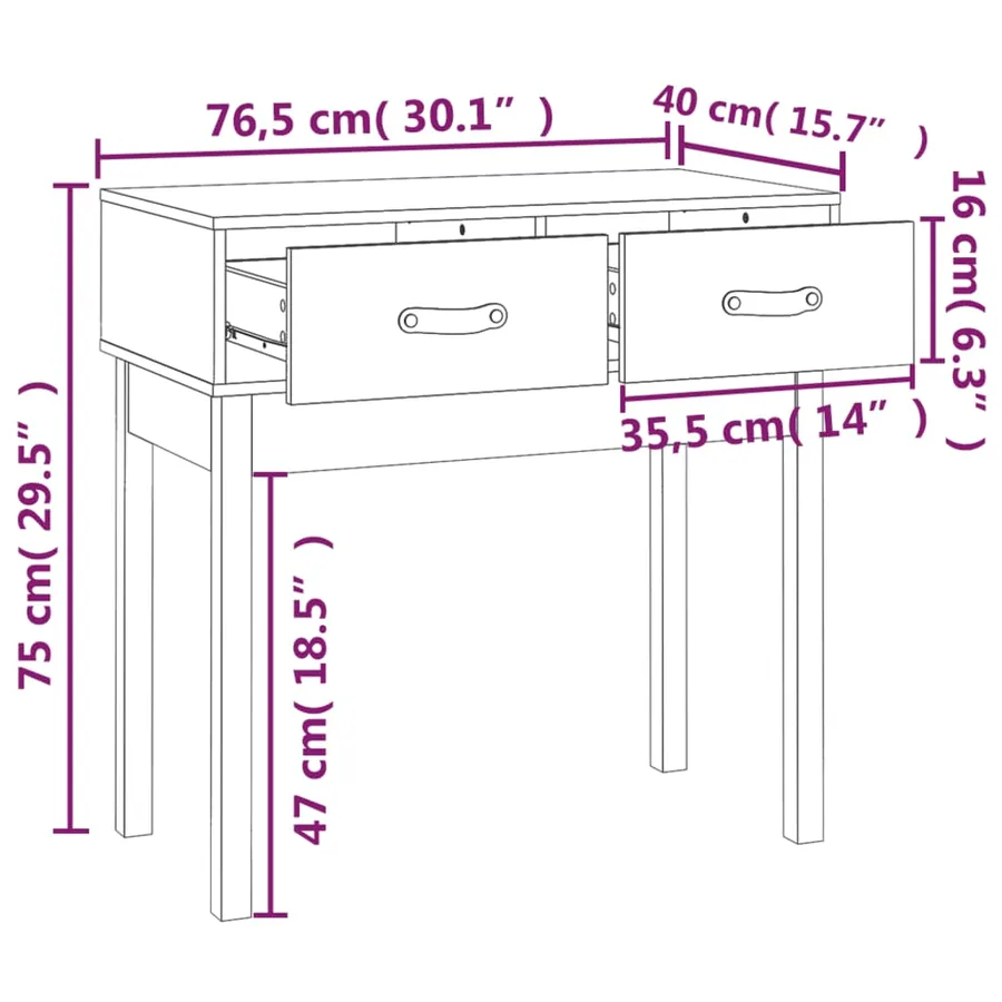 Table console Gris 76,5x40x75 cm Bois massif de pin - 9
