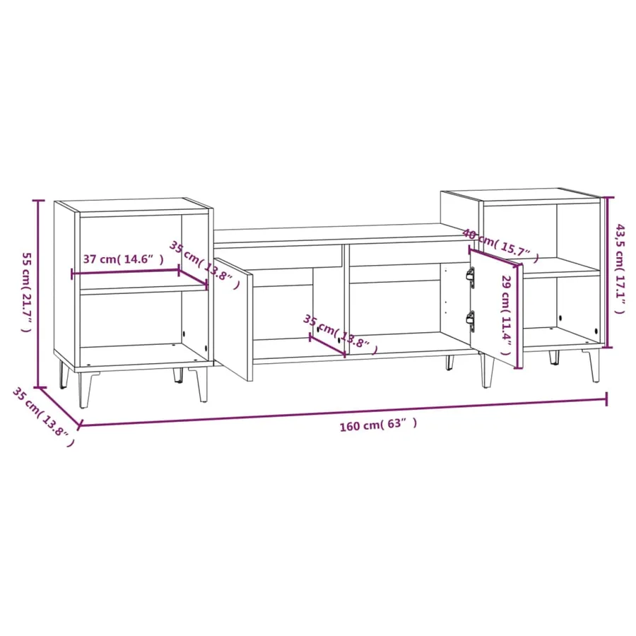 Meuble TV Gris béton 160x35x55 cm Bois d'ingénierie - 9