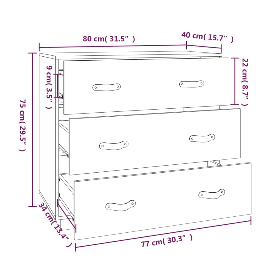 Buffet Gris 80x40x75 cm Bois massif de pin - 9