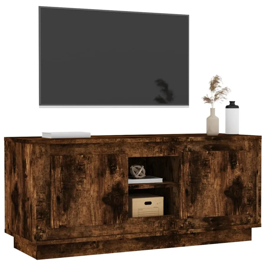 Meuble TV chêne fumé 102x35x45 cm bois d'ingénierie - 4