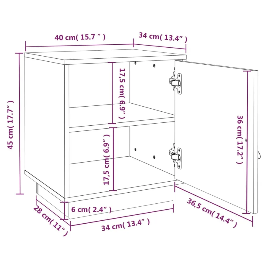 Table de chevet Noir 40x34x45 cm Bois de pin massif - 11
