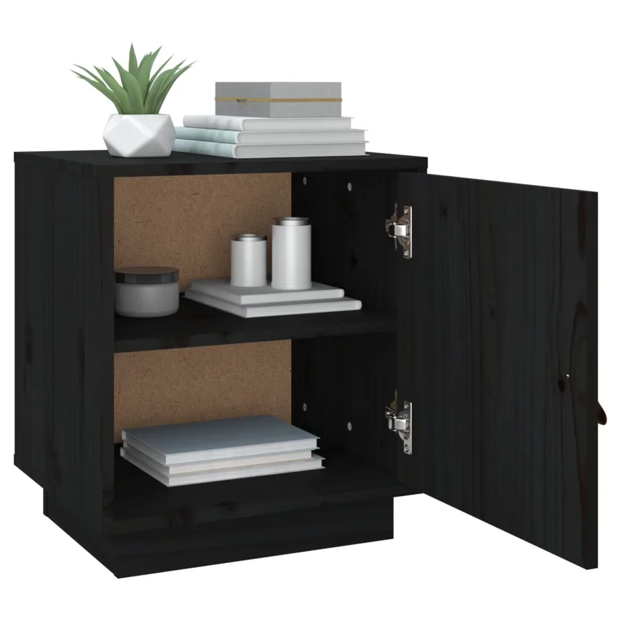 Table de chevet Noir 40x34x45 cm Bois de pin massif - 5