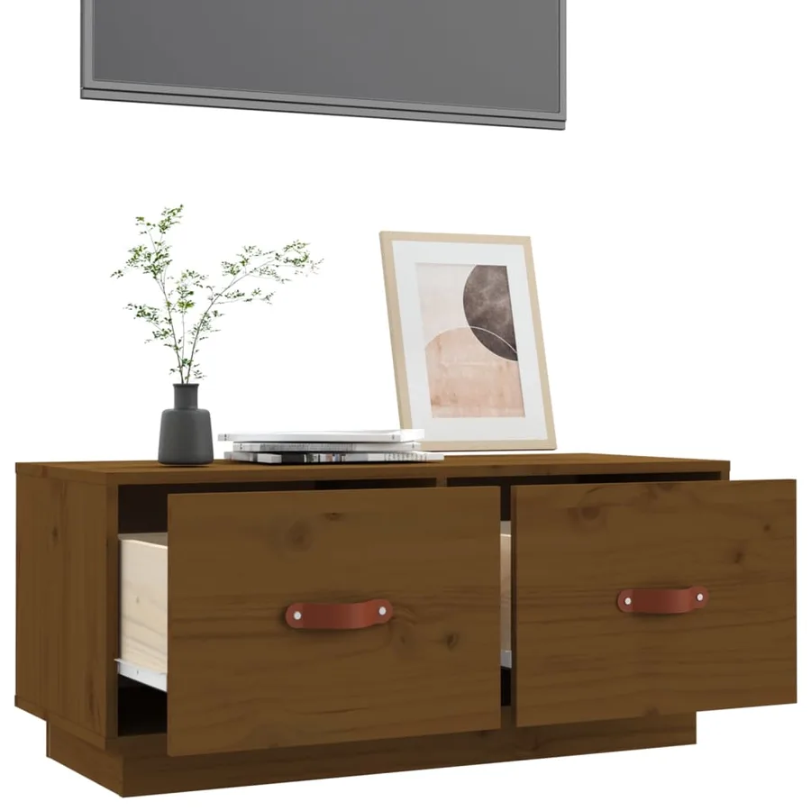 Meuble TV Marron miel 80x34x35 cm Bois de pin massif - 5