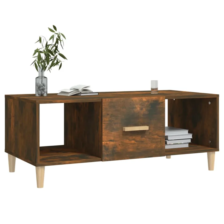 Table basse chêne fumé 102x50x40 cm bois d'ingénierie - 7