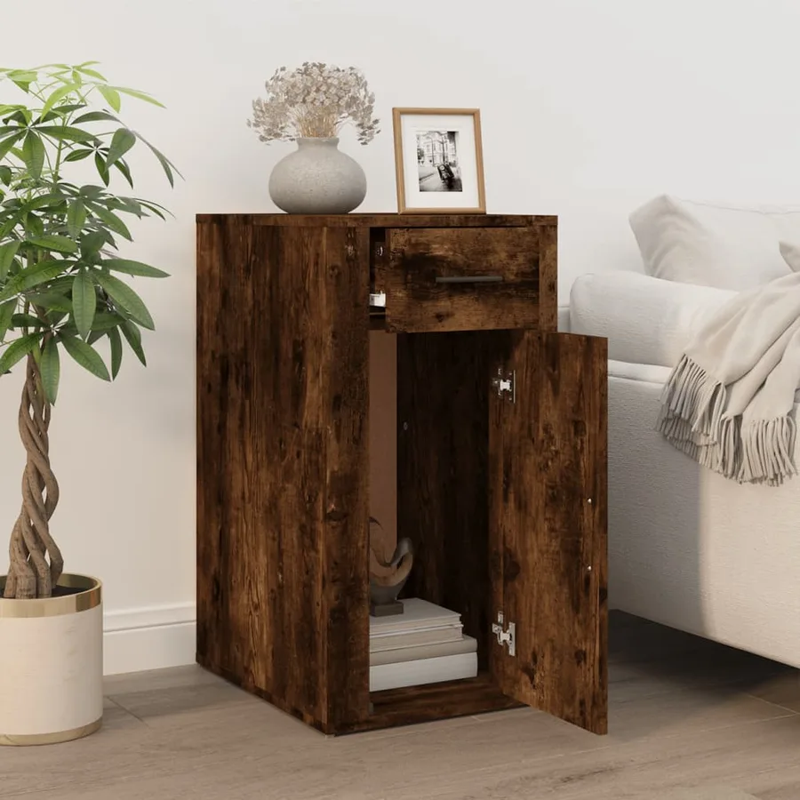 Armoire de bureau Chêne fumé 40x49x75 cm Bois d'ingénierie - 3