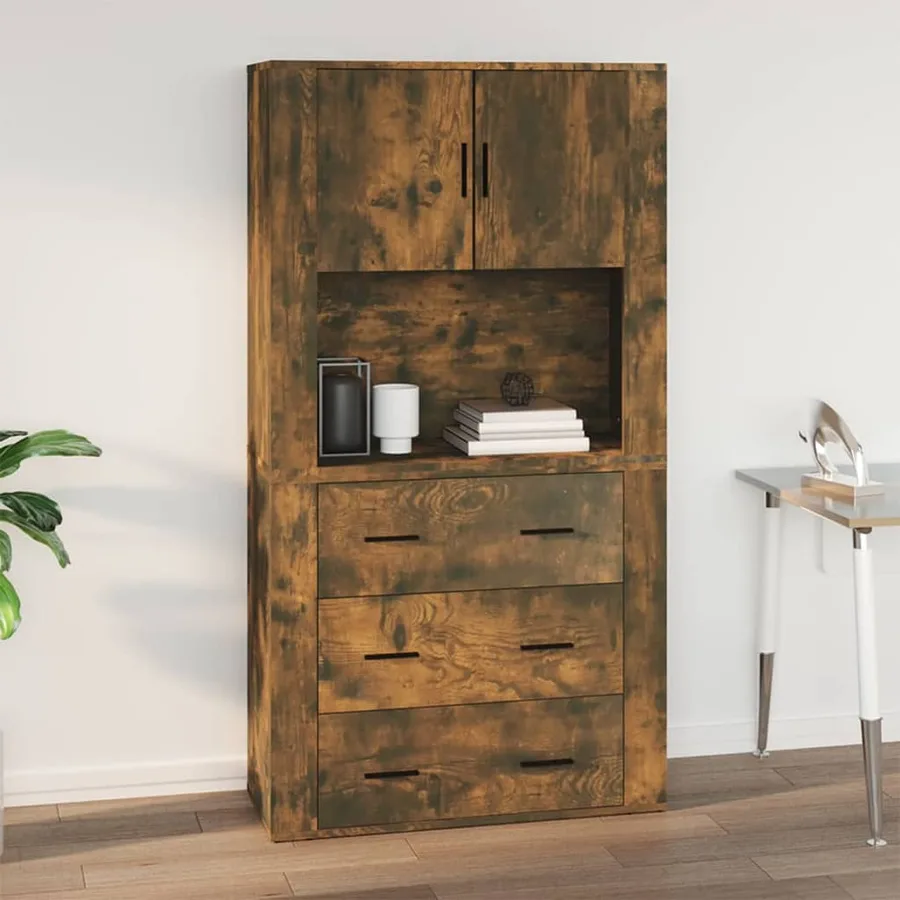 Armoire murale Chêne fumé 80x33x80 cm Bois d'ingénierie - 7