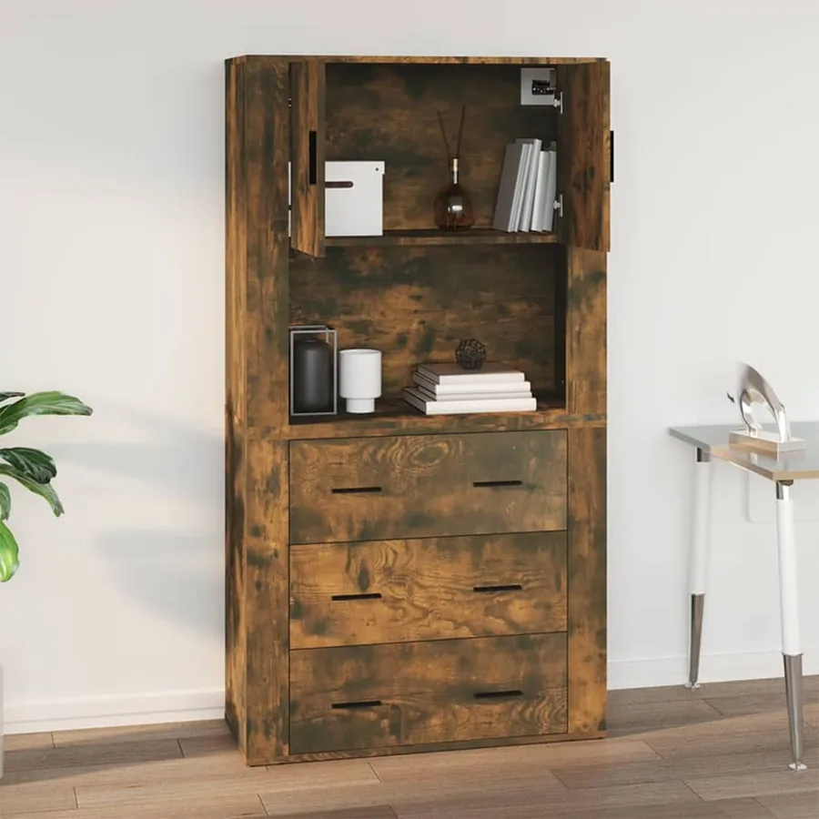 Armoire murale Chêne fumé 80x33x80 cm Bois d'ingénierie - 8