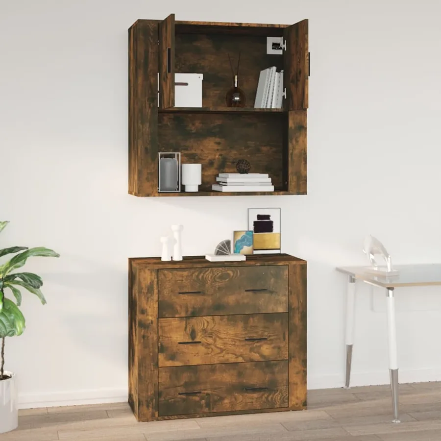 Armoire murale Chêne fumé 80x33x80 cm Bois d'ingénierie - 9