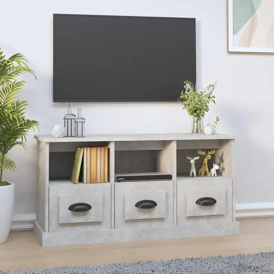 Meuble TV gris béton 100x35x50 cm bois d'ingénierie