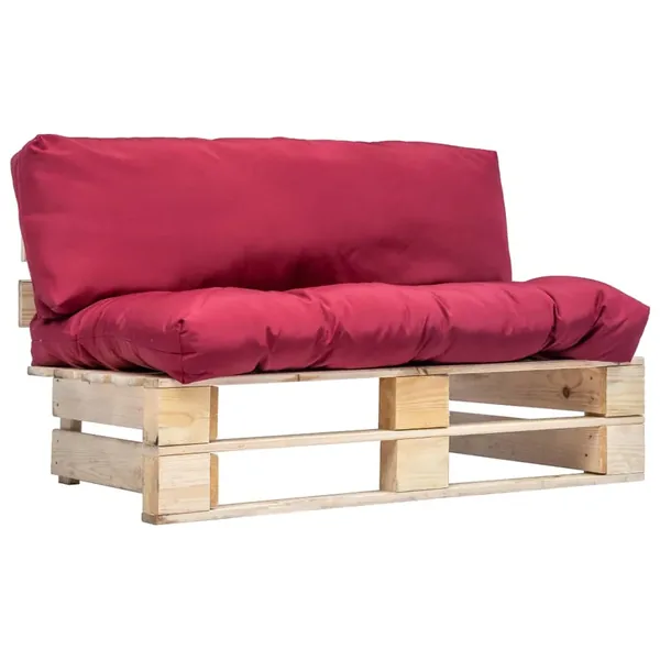 Canapé de jardin palette avec coussins rouge Pinède