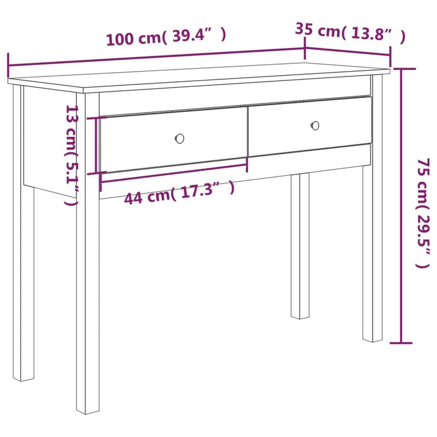 Table console Marron miel 100x35x75 cm Bois massif de pin - 10