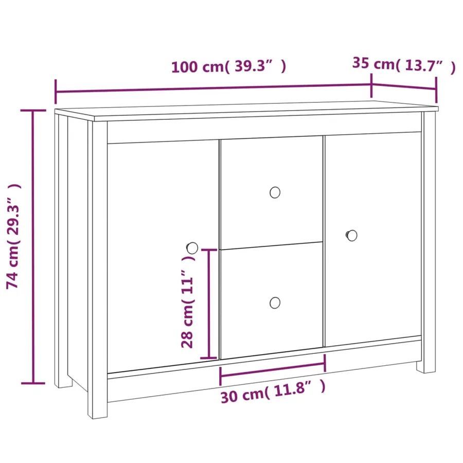Buffet Gris 100x35x74 cm Bois massif de pin - 10