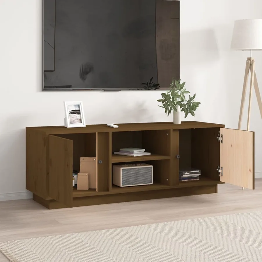 Meuble TV Marron miel 110x35x40,5 cm Bois de pin massif - 3