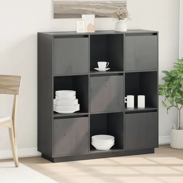 Buffet Gris 110,5x35x117 cm Bois massif de pin
