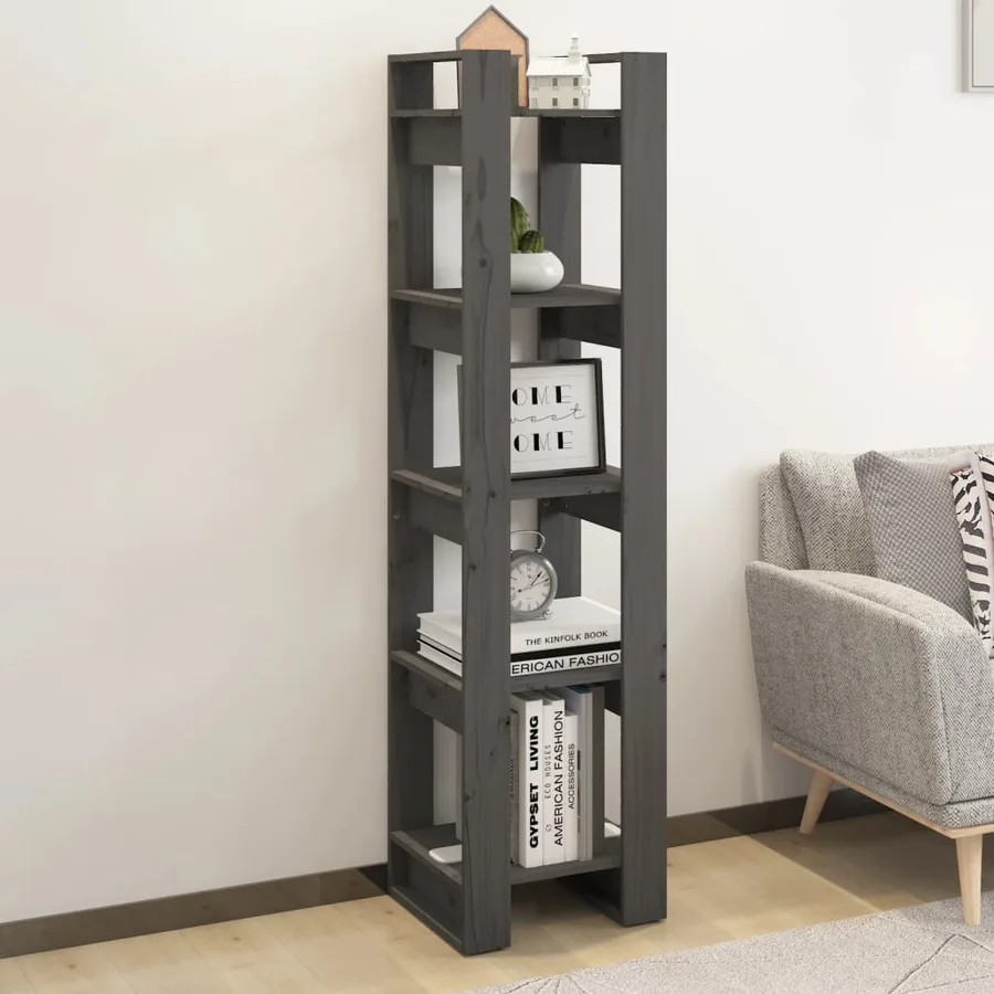 Bibliothèque/Séparateur de pièce Gris 41x35x160 cm Pin massif - 3