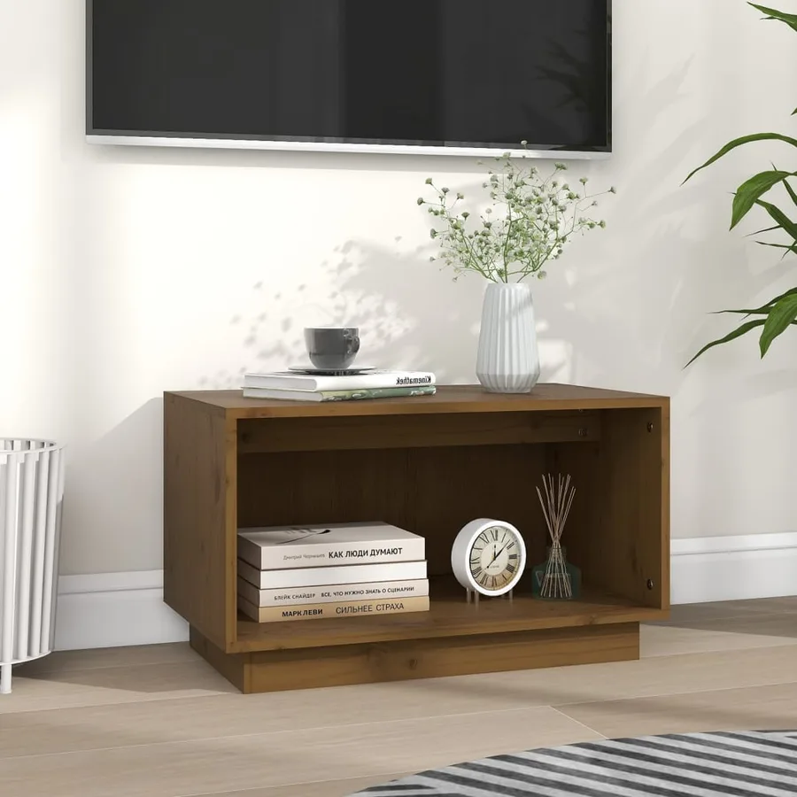 Meuble TV Marron miel 60x35x35 cm Bois de pin massif - 6