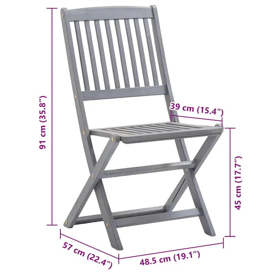 Chaises pliables d'extérieur lot de 8 et coussins Bois d'acacia - 7