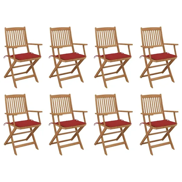 Chaises pliables d'extérieur et coussins lot de 8 Bois d'acacia
