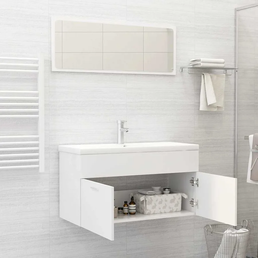Ensemble de meubles de salle de bain 2pcs blanc bois ingénierie - 3