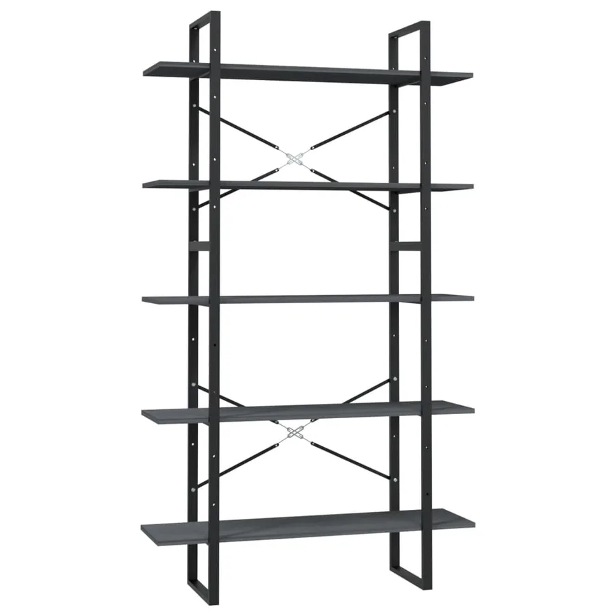 Bibliothèque à 5 niveaux Gris 100x30x175 cm Bois de pin - 2