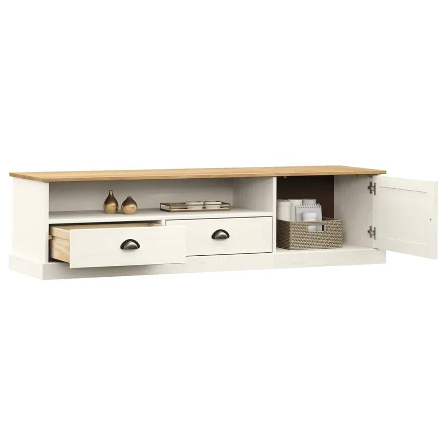 Meuble TV VIGO blanc 156x40x40 cm bois massif de pin - 3