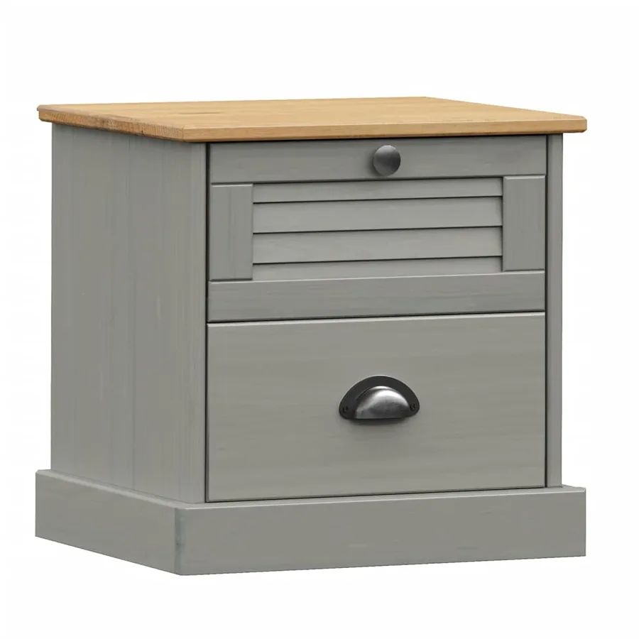 Table de chevet VIGO gris 42x35x42 cm bois de pin massif - 2