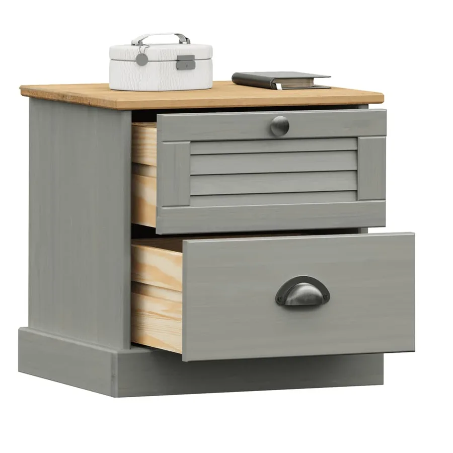 Table de chevet VIGO gris 42x35x42 cm bois de pin massif - 3