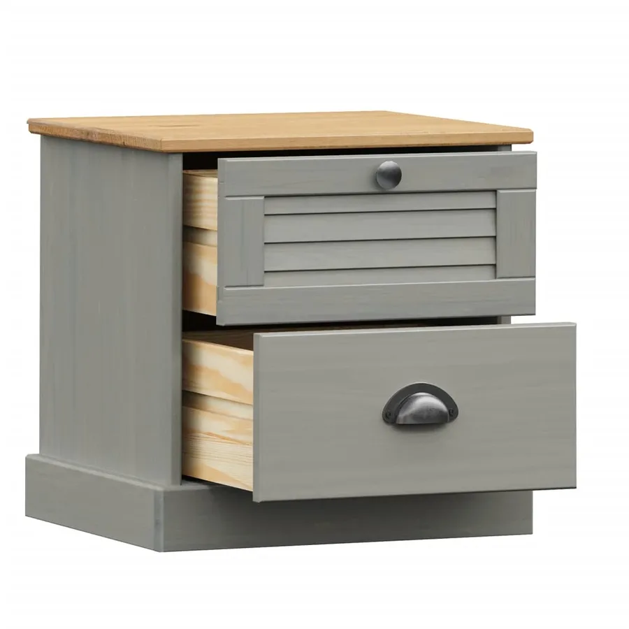 Table de chevet VIGO gris 42x35x42 cm bois de pin massif - 4