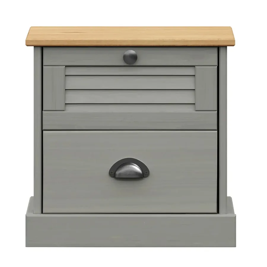 Table de chevet VIGO gris 42x35x42 cm bois de pin massif - 5