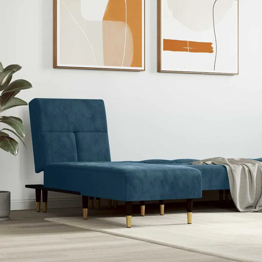 Chaise longue bleu velours