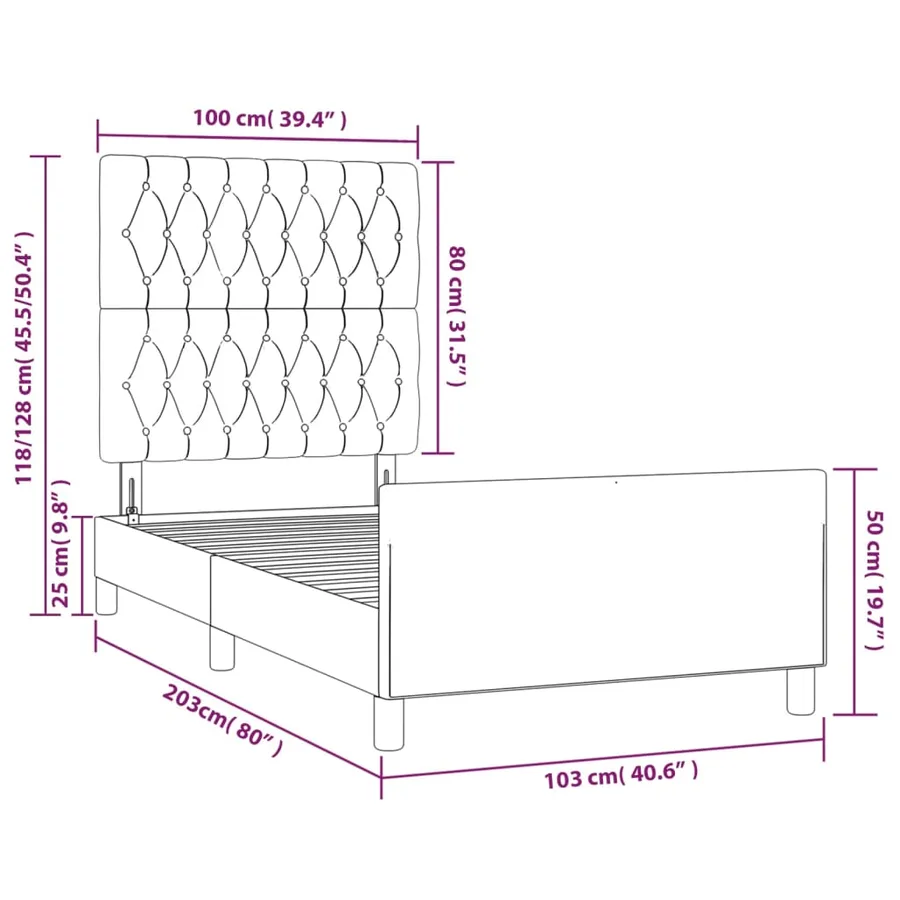 Cadre de lit sans matelas bleu 100x200 cm tissu - 14