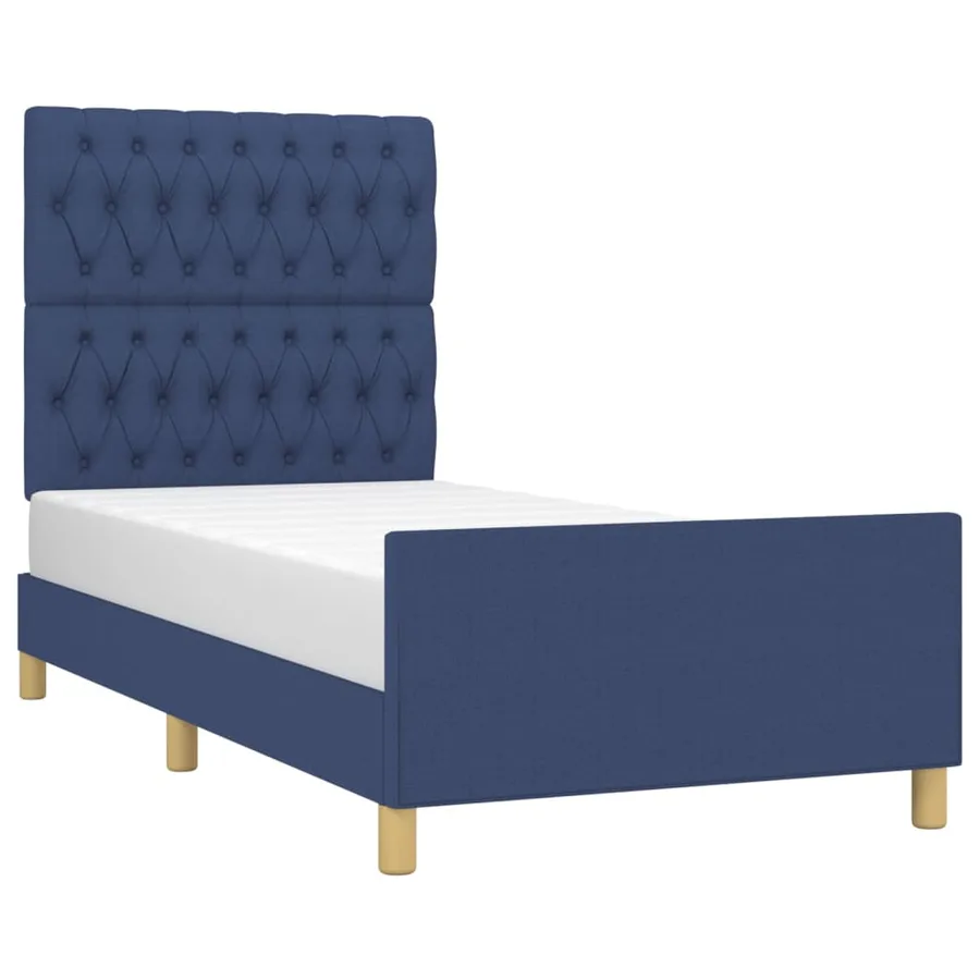 Cadre de lit sans matelas bleu 100x200 cm tissu - 3