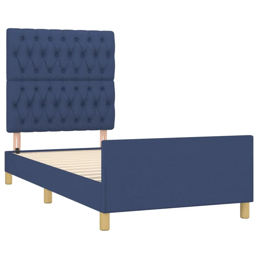 Cadre de lit sans matelas bleu 100x200 cm tissu - 4