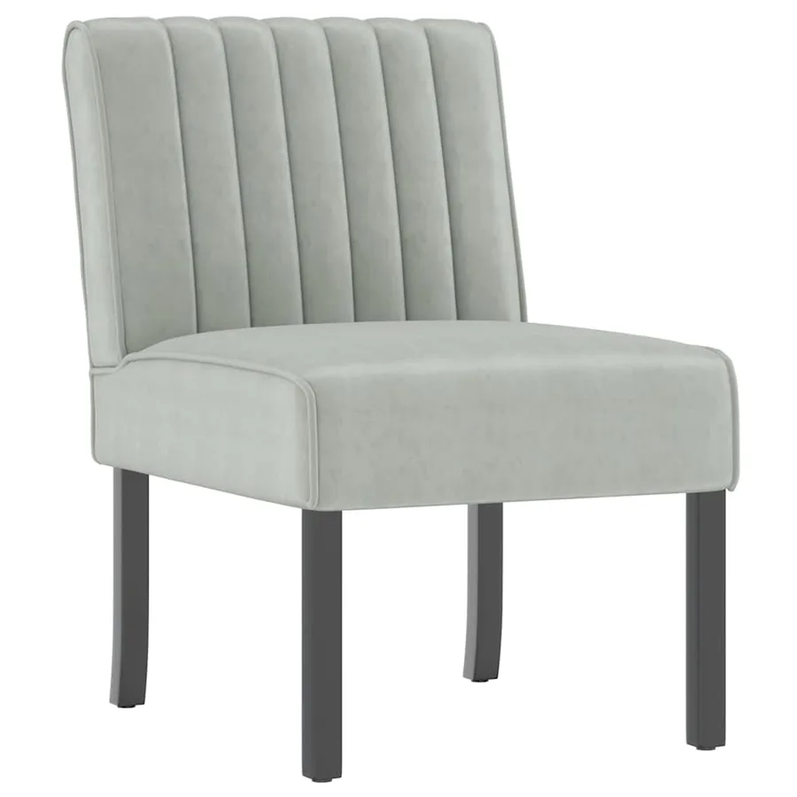 Fauteuil sans accoudoirs gris clair velours - 2