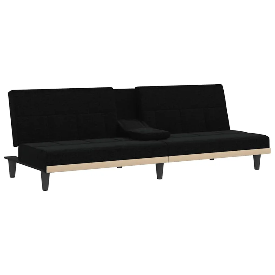 Canapé-lit avec porte-gobelets noir tissu - 5